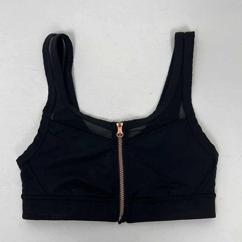 Lululemon Zip Up Sports Bra Black 2 Athletic Gold Zipper Mesh Lightly‎ Lined